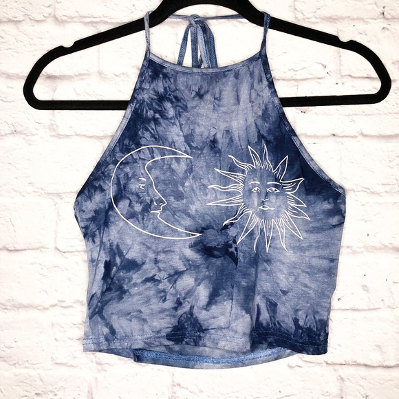 Tie Dye Sun and Moon Halter Crop Top - Picture 1 of 5